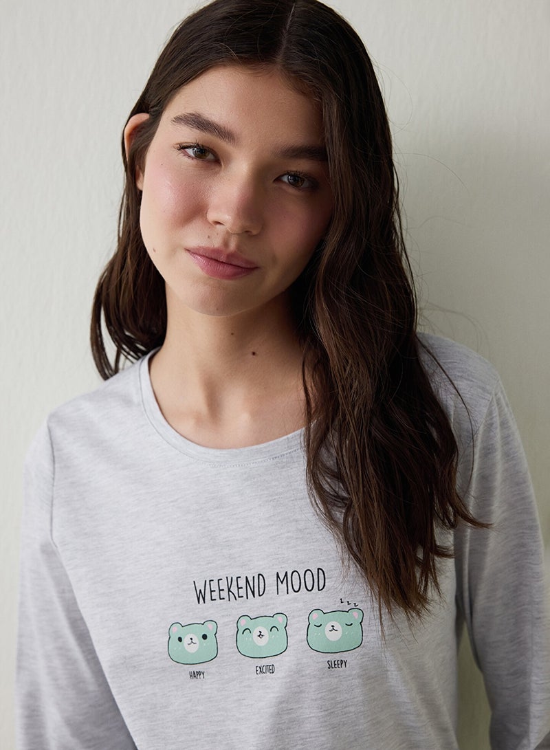 بنتي طقم بيجامة قطن بأكمام طويلة وياقة دائرية لمزاج عطلة نهاية الأسبوع - Image 2